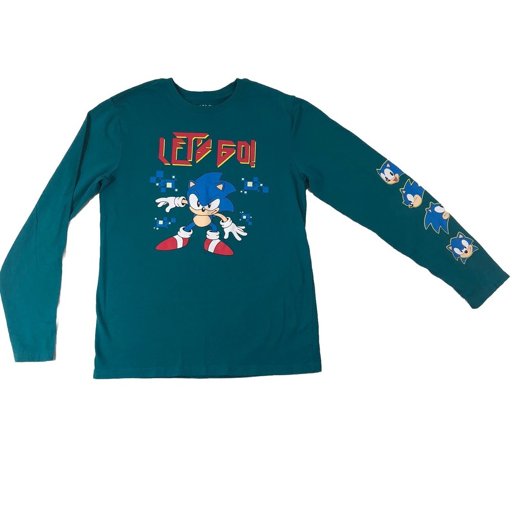 Sonic the Hedgehog T-Shirt Boys Size XXL 18 Green Blue Red Long Sleeve Graphic